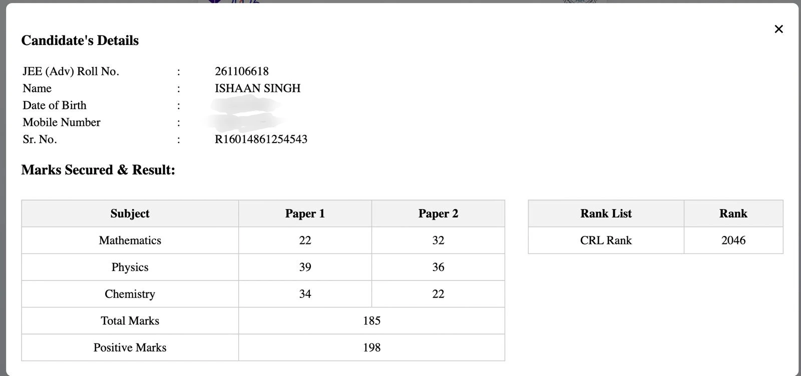 Ishaan Singh JEE Advanced 2026 AIR 2046 — JEE Prep Master chapter wise coaching